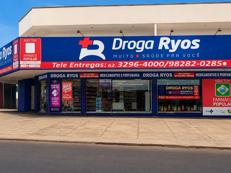 Fachada da Droga Ryos na Vila Rizzo, Goiânia